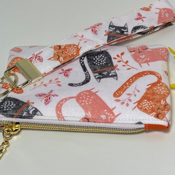 Cute Colorful Wristlet Coin Purse Wallet in Orange and Black Kitty Cat Print - Picture 4 of 6